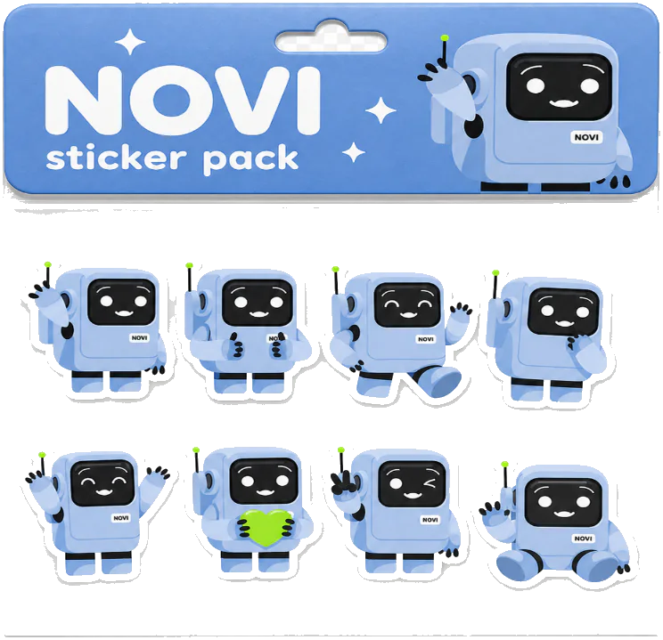Notiva Sticker-Set: sieben wetterfeste Novi-Sticker in verschiedenen Posen